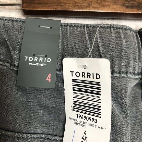 Torrid Crop Pull on Boyfriend Straight Gray/Black Stripe Jeans Plus size 4X NWT - Picture 6 of 12